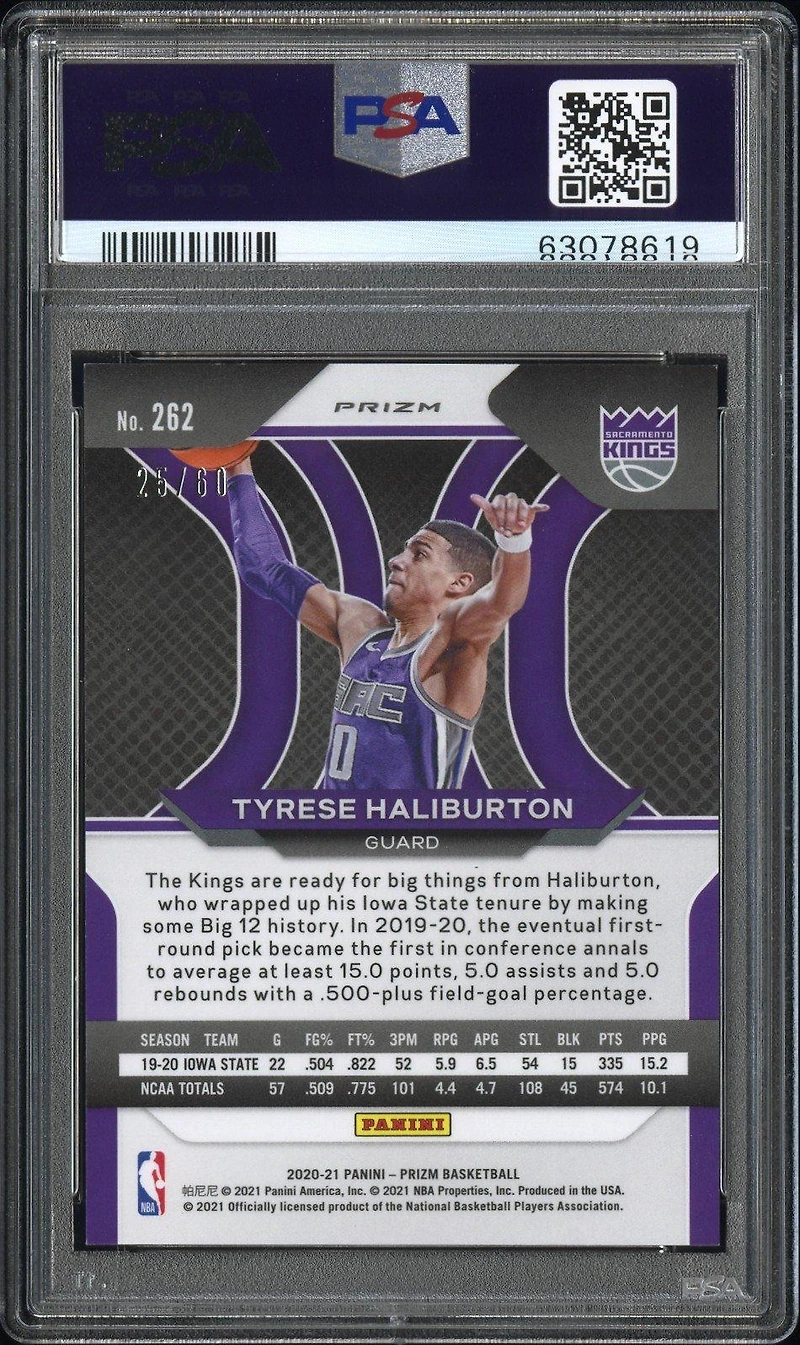 2020 Panini Prizm 262 Tyrese Haliburton Orange Wave PSA 9