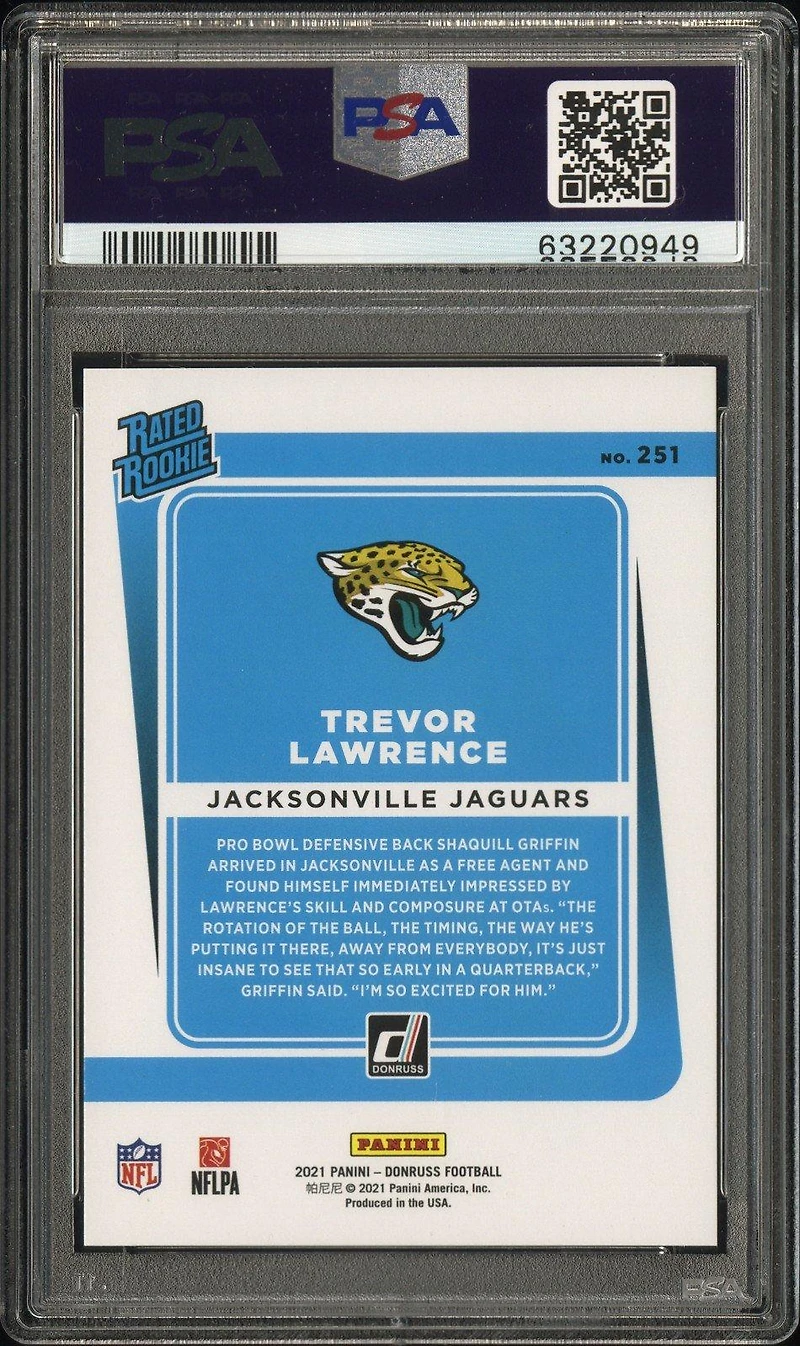 2021 Panini Donruss 251 Trevor Lawrence No Name PSA 9