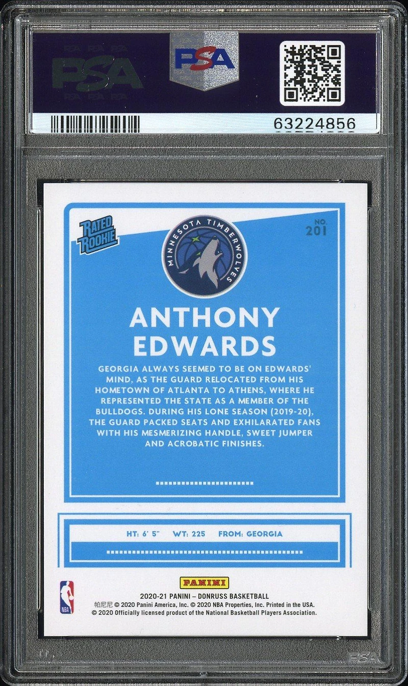 2020 Panini Donruss 201 Anthony Edwards Laser PSA 10