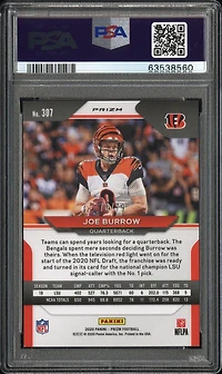 2020 Panini Prizm 307 Joe Burrow No Huddle Blue Prizm PSA 9