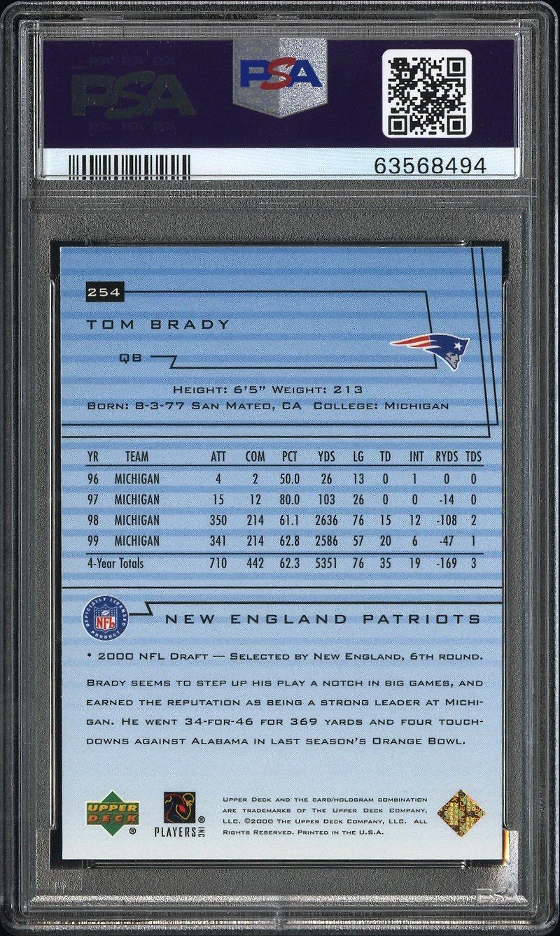 2000 Upper Deck 254 Tom Brady PSA 8