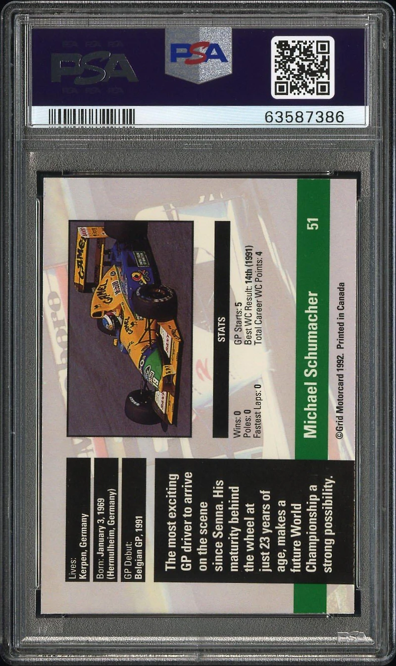 1992 Grid Formula One 51 Michael Schumacher PSA 9