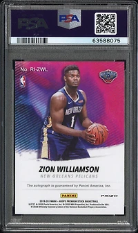 2019 Panini Hoops Premium Stock Rookie Ink Zwl Zion Williamson PSA 10