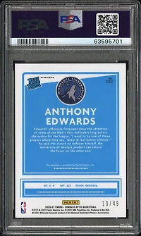 2020 Panini Donruss Optic 151 Anthony Edwards Autograph-blue PSA 9