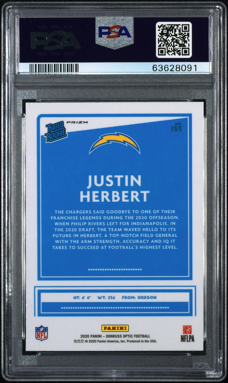 2020 Panini Donruss Optic 153 Justin Herbert Holo PSA 10