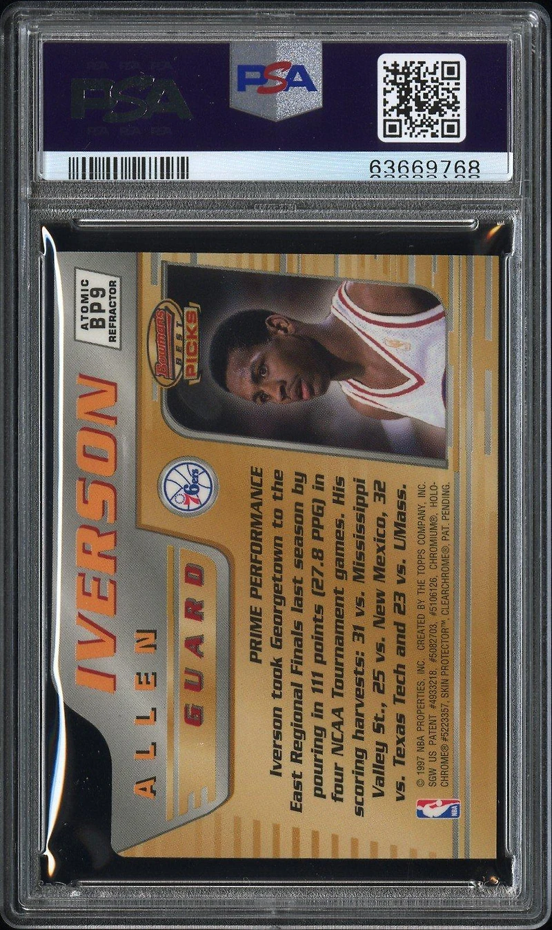 1996 Bowman's Best Best Picks Bp9 Allen Iverson Atomic Refractor PSA 8