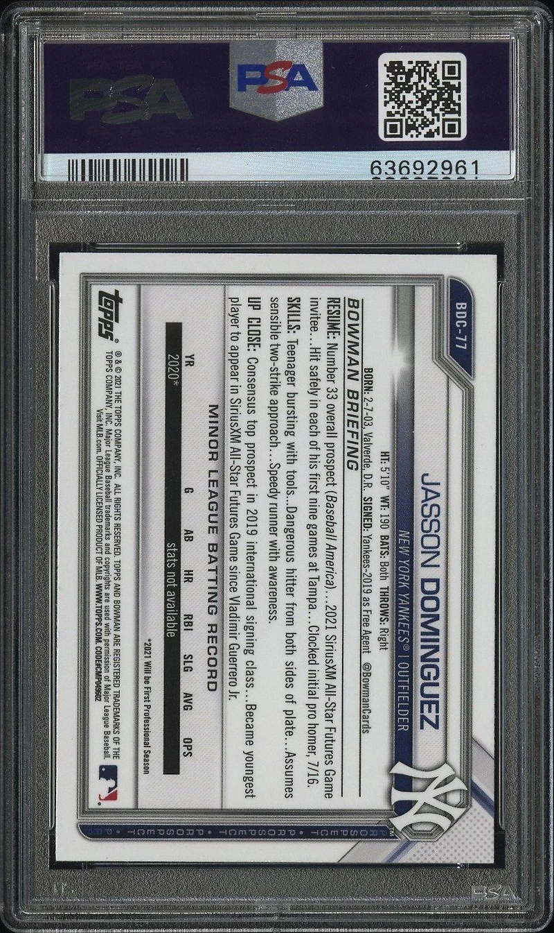 2021 Bowman Draft Bdc77 Jasson Dominguez Chrome-image Variation PSA 8