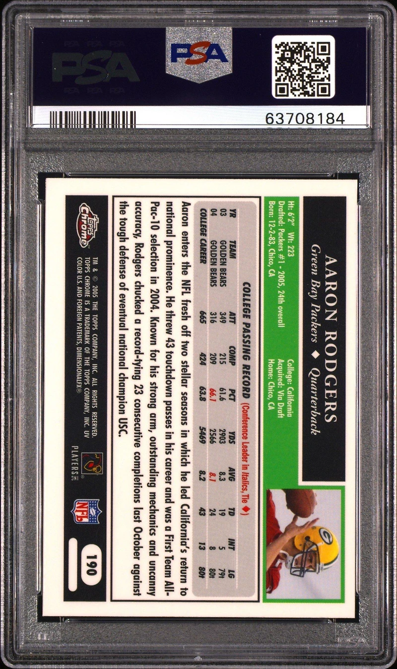 2005 Topps Chrome 190 Aaron Rodgers PSA