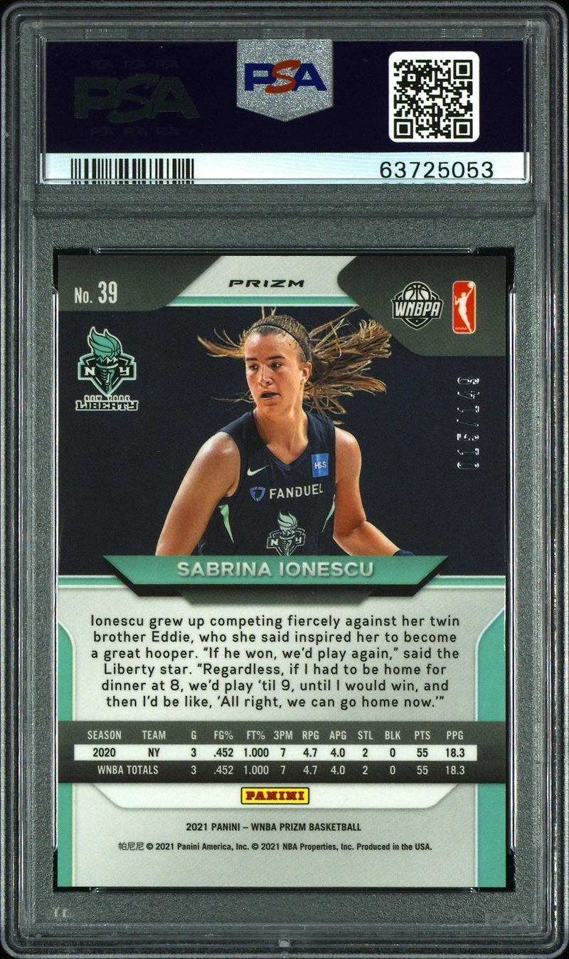 2021 Panini Prizm Wnba 39 Sabrina Ionescu Blue Prizm PSA 9