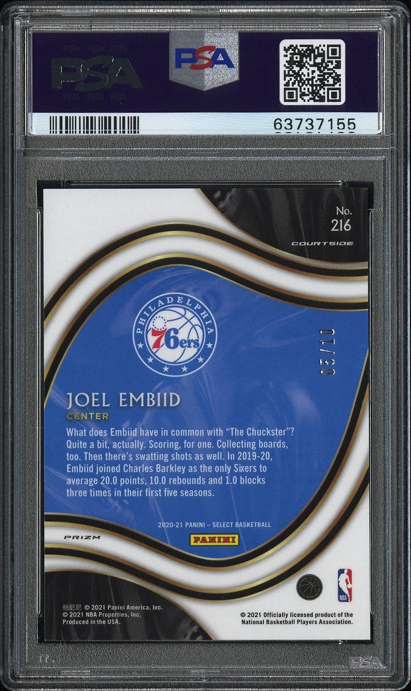 2020 Panini Select 216 Joel Embiid Gold Prizm PSA 10