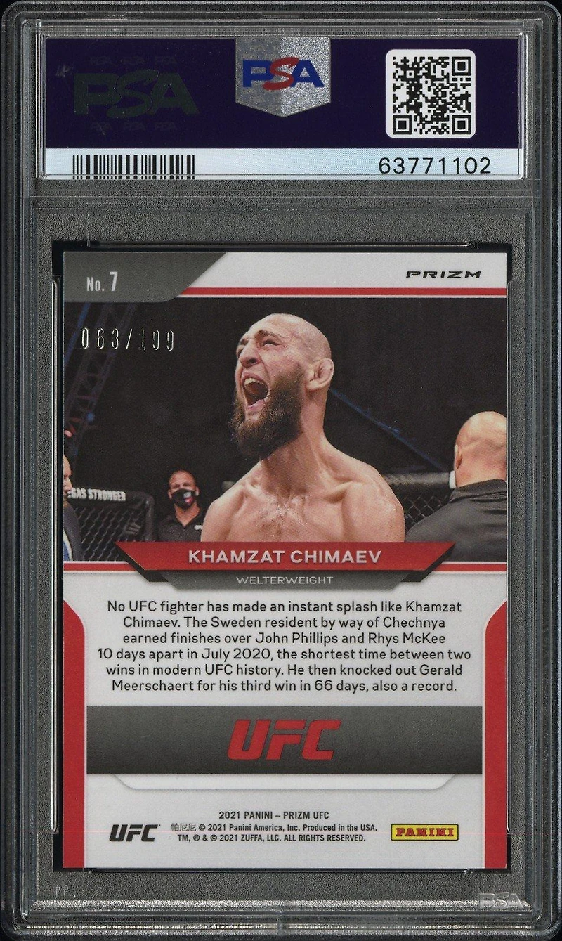 2021 Panini Prizm Ufc 7 Khamzat Chimaev Blue Prizm PSA 9