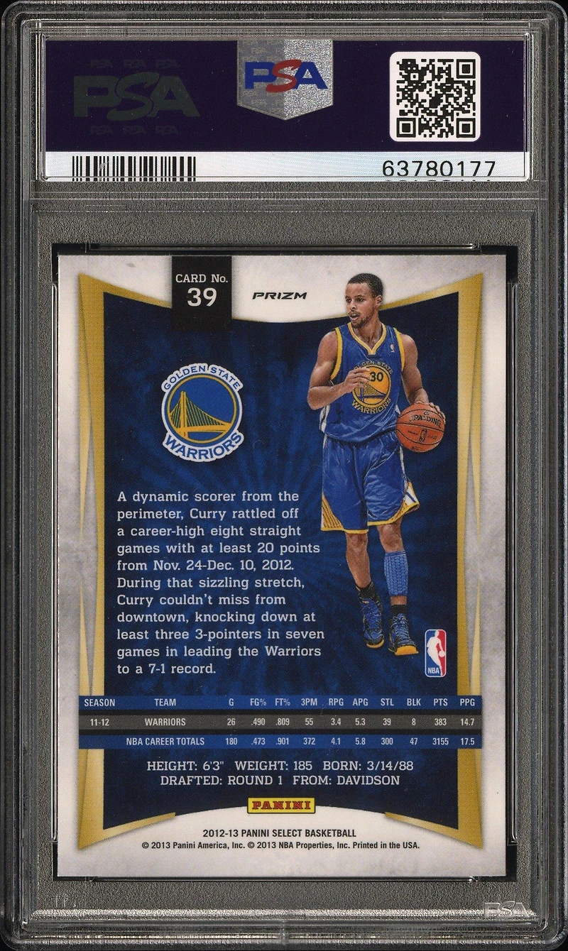 2012 Panini Select 39 Stephen Curry Prizm PSA 9