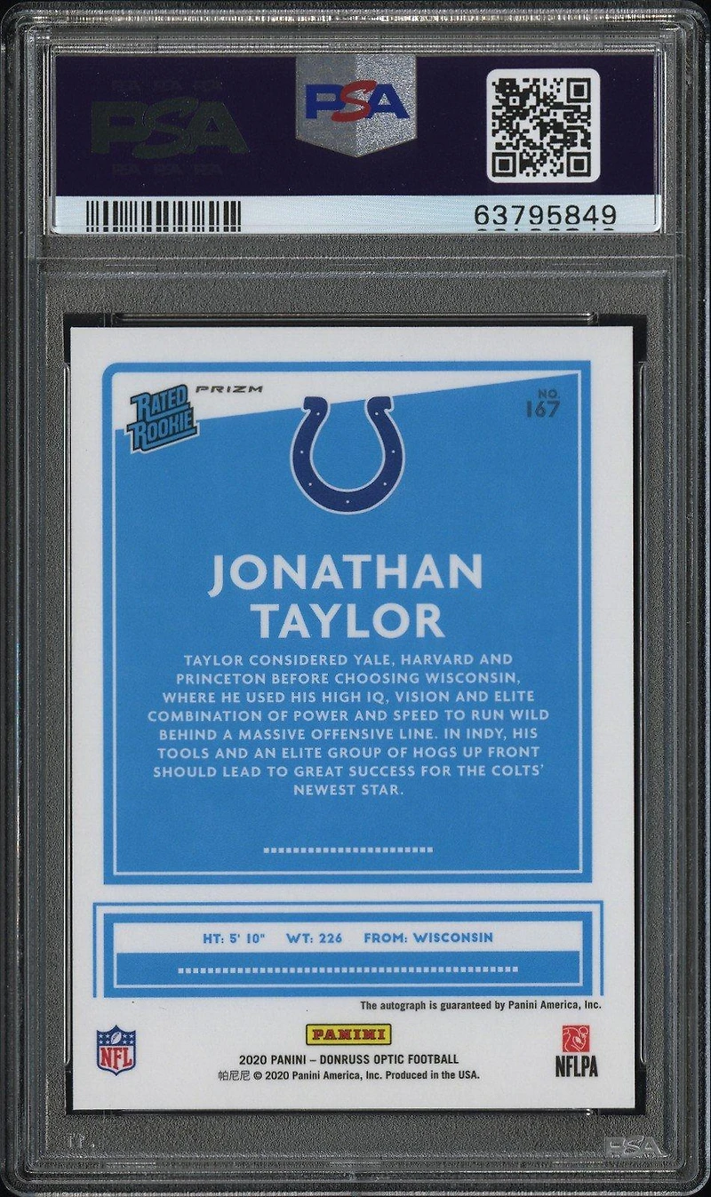 2020 Panini Donruss Optic 167 Jonathan Taylor Autograph-bronze PSA 9
