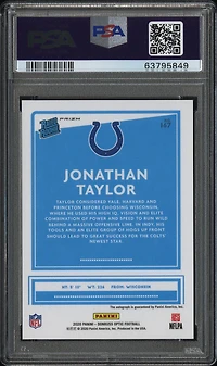 2020 Panini Donruss Optic 167 Jonathan Taylor Autograph-bronze PSA 9