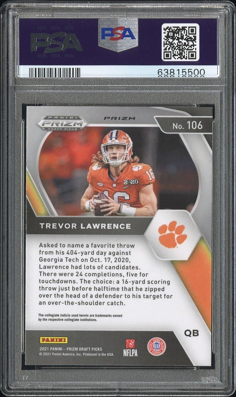 2021 Panini Prizm Draft Picks 106 Trevor Lawrence Orange Ice PSA 10