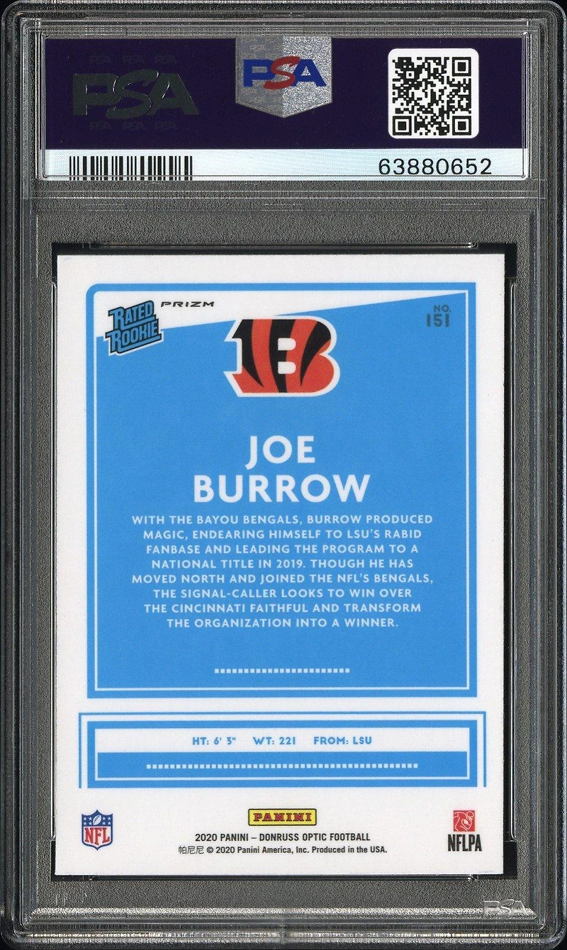 2020 Panini Donruss Optic 151 Joe Burrow Teal Velocity PSA 9