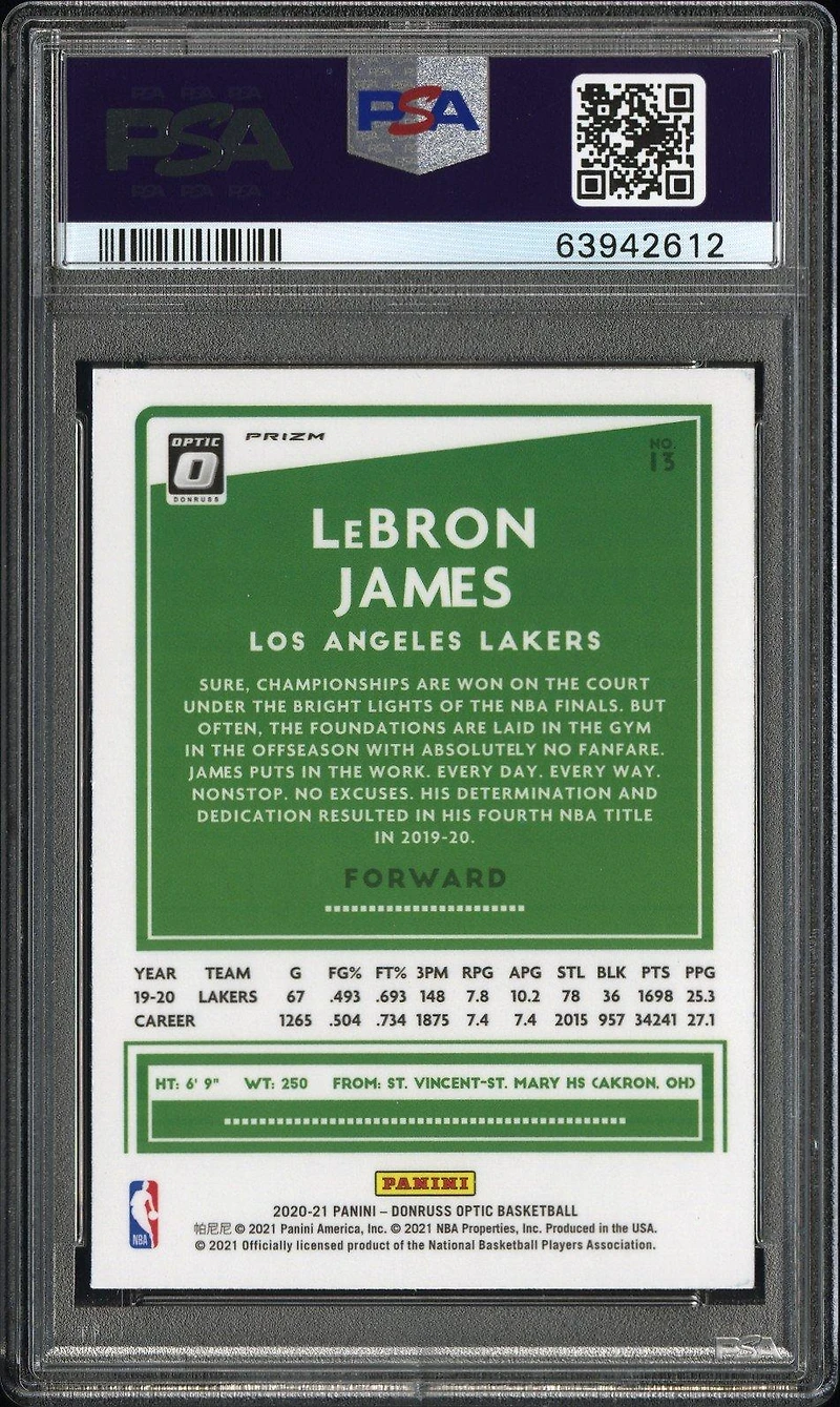2020 Panini Donruss Optic 13 Lebron James Checkerboard PSA 9