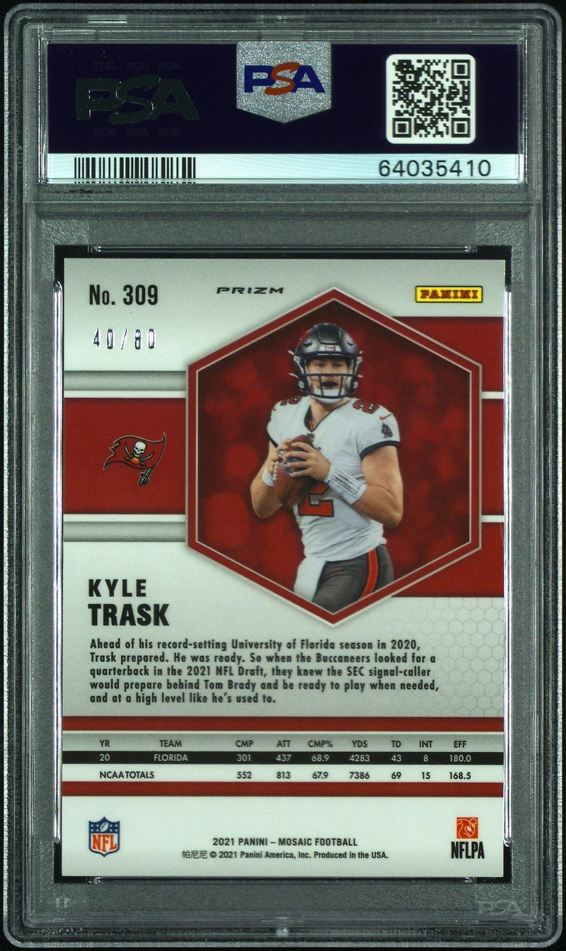 2021 Panini Mosaic 309 Kyle Trask Fusion Red/yellow Choice PSA 9