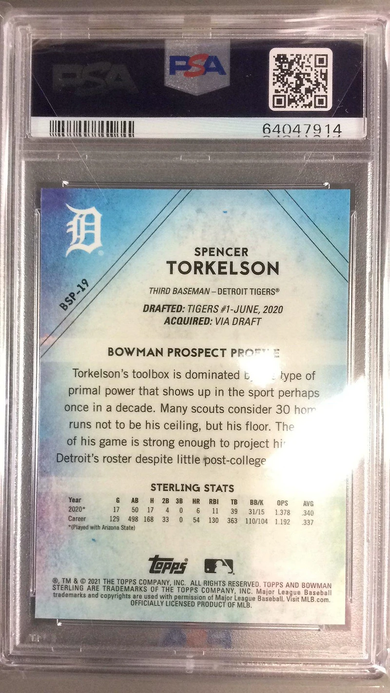 2021 Bowman Sterling Bsp19 Spencer Torkelson PSA 9