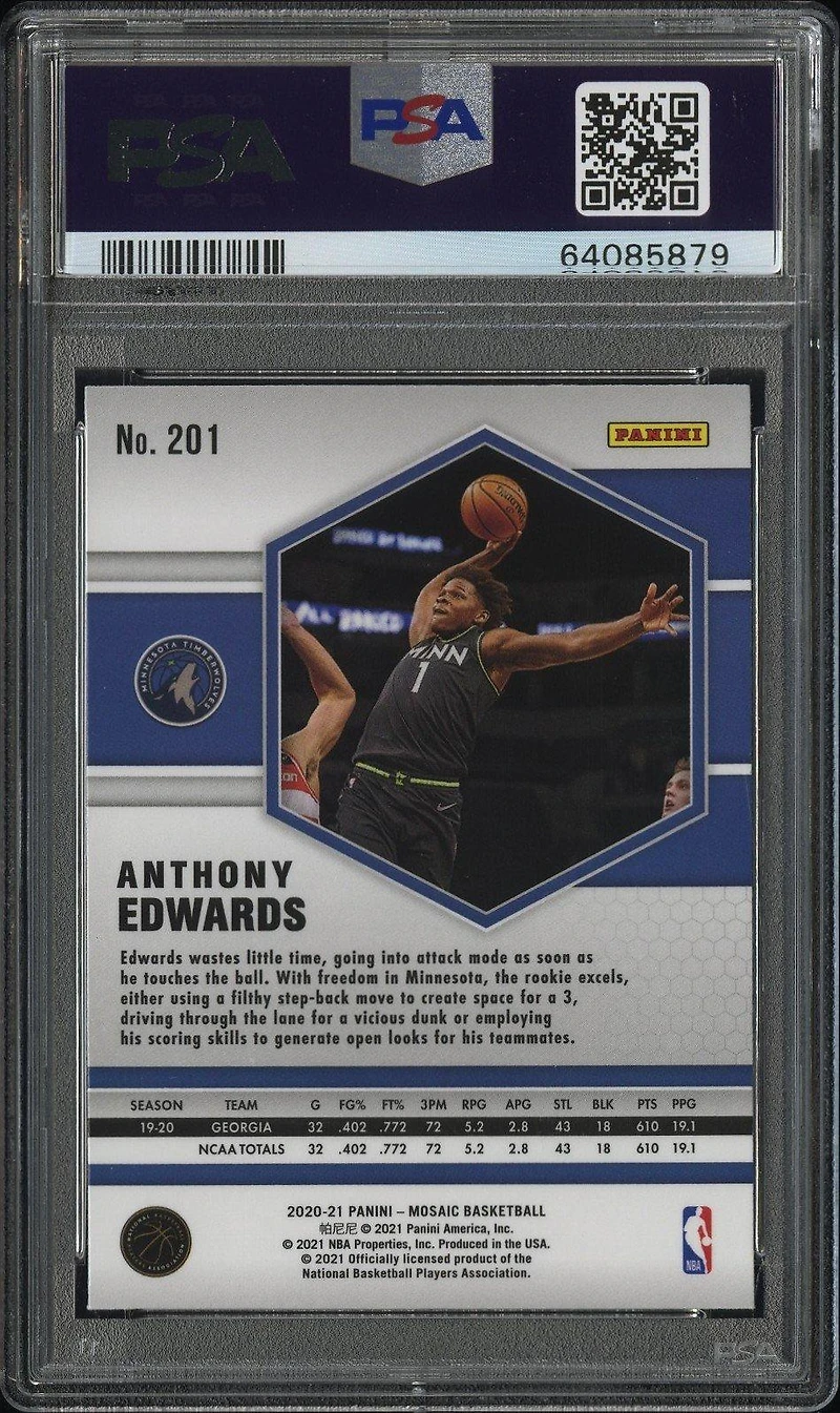 2020 Panini Mosaic 201 Anthony Edwards Mosaic PSA 10