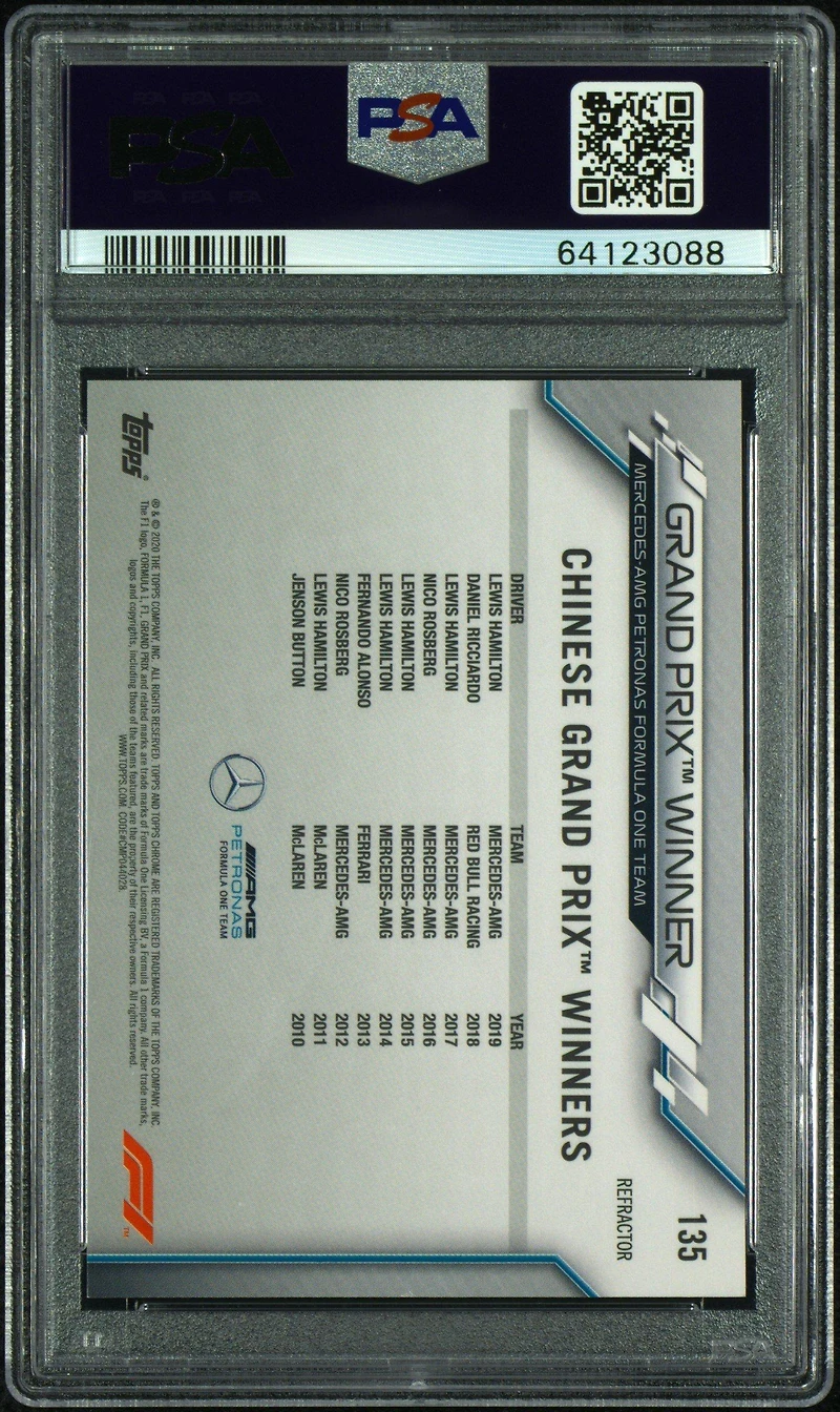 Topps Chrome Formula 1 Lewis Hamilton Refractor PSA 9
