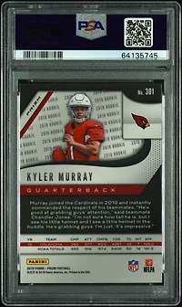 2019 Panini Prizm 301 Kyler Murray Silver Prizm PSA 8