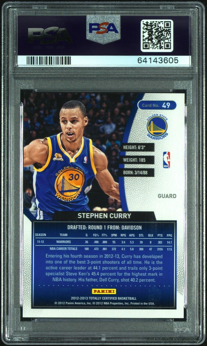2012 Panini Totally Certified 49 Stephen Curry Totally Red PSA 9
