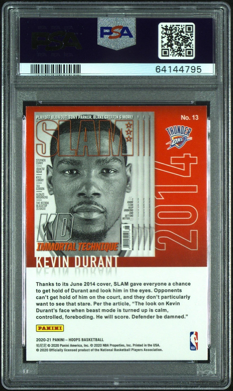 2020 Panini Hoops Slam 13 Kevin Durant Purple Explosion PSA 9