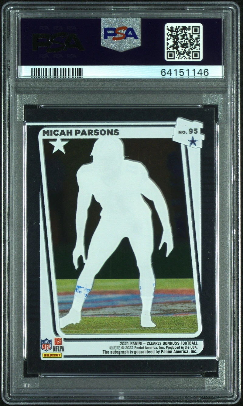 2021 Panini Clearly Donruss 95 Micah Parsons Rated Rookie Autograph PSA 9