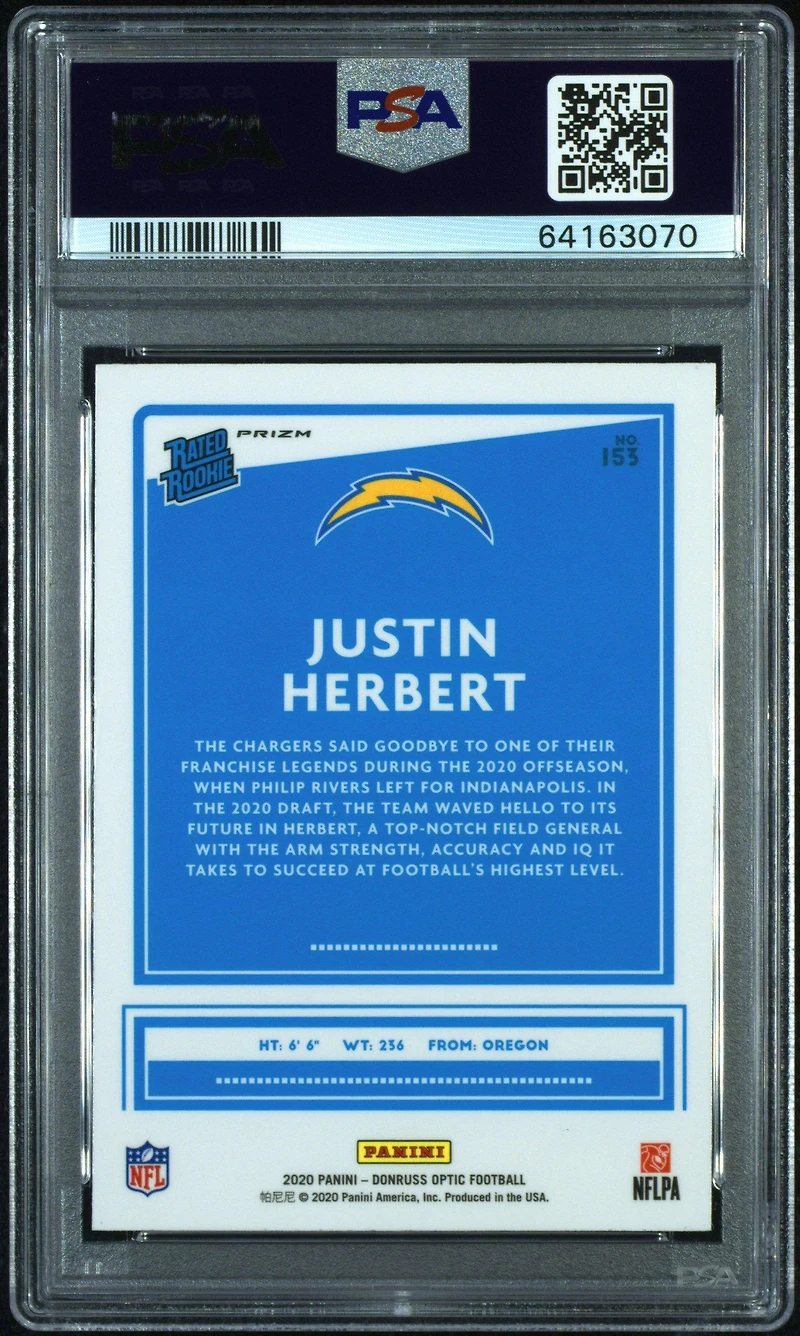 2020 Panini Donruss Optic 153 Justin Herbert Hyper PSA