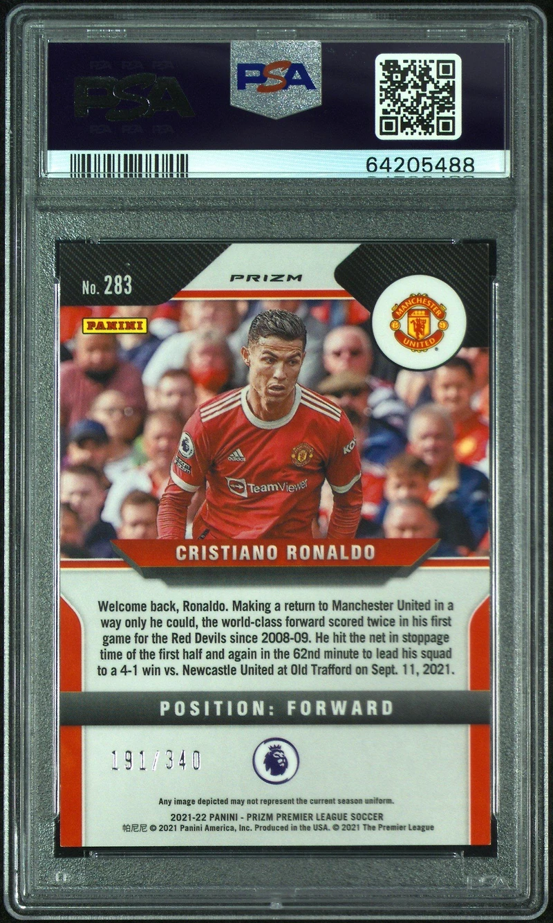 2021 Panini Prizm Premier League 283 Cristiano Ronaldo Blue Prizm PSA 10