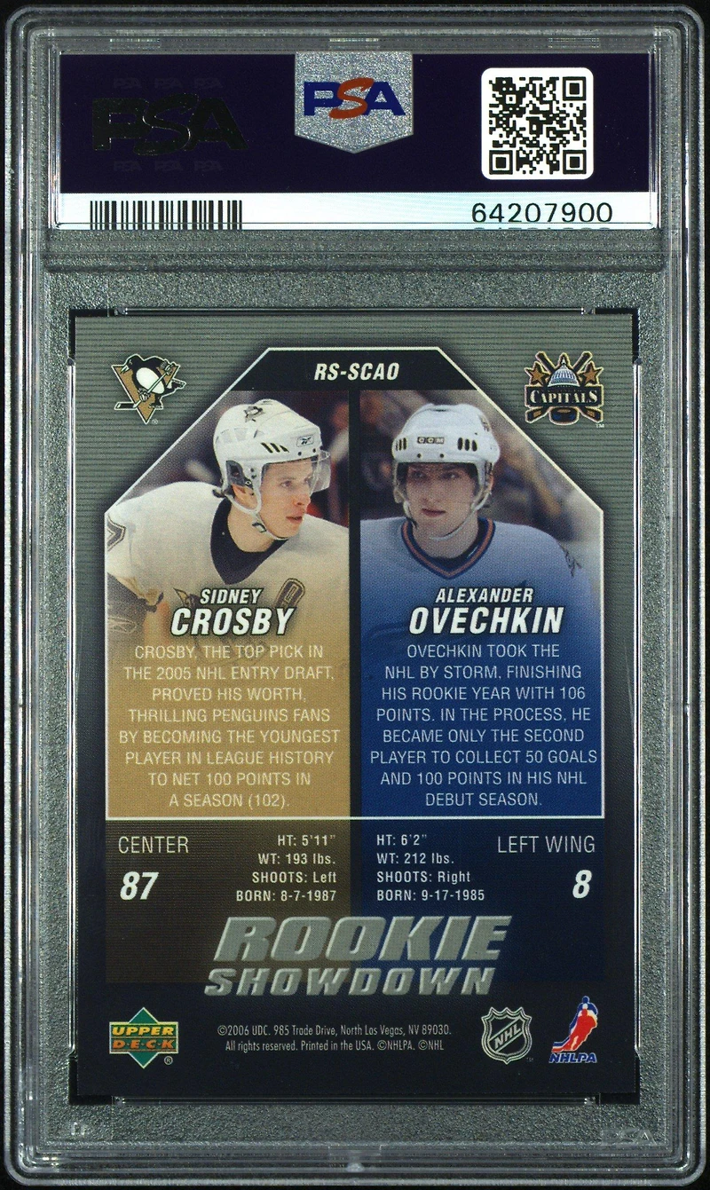 2005 Upper Deck Rookie Showdown Scao Alexander Ovechkin/sidney Crosby PSA