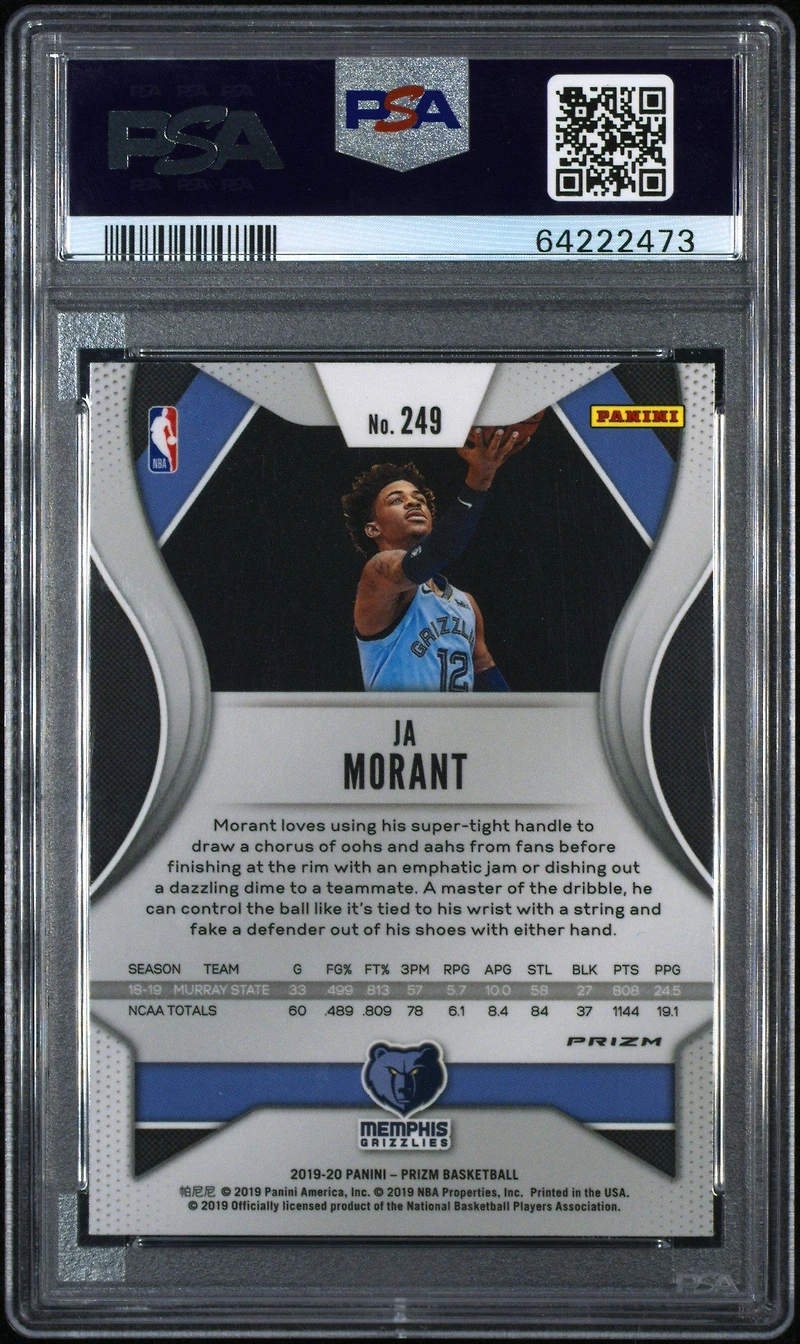 2019 Panini Prizm 249 Ja Morant Variation-fast Break Prizm PSA 9