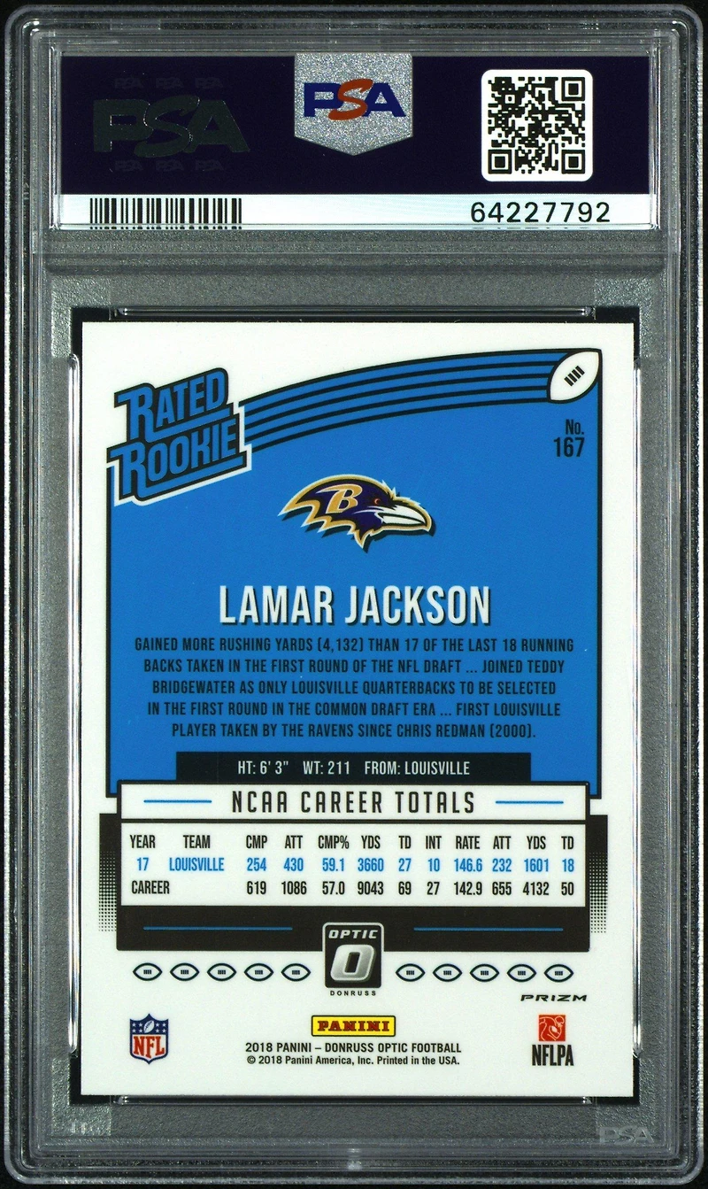 2018 Panini Donruss Optic 167 Lamar Jackson Pink PSA 9