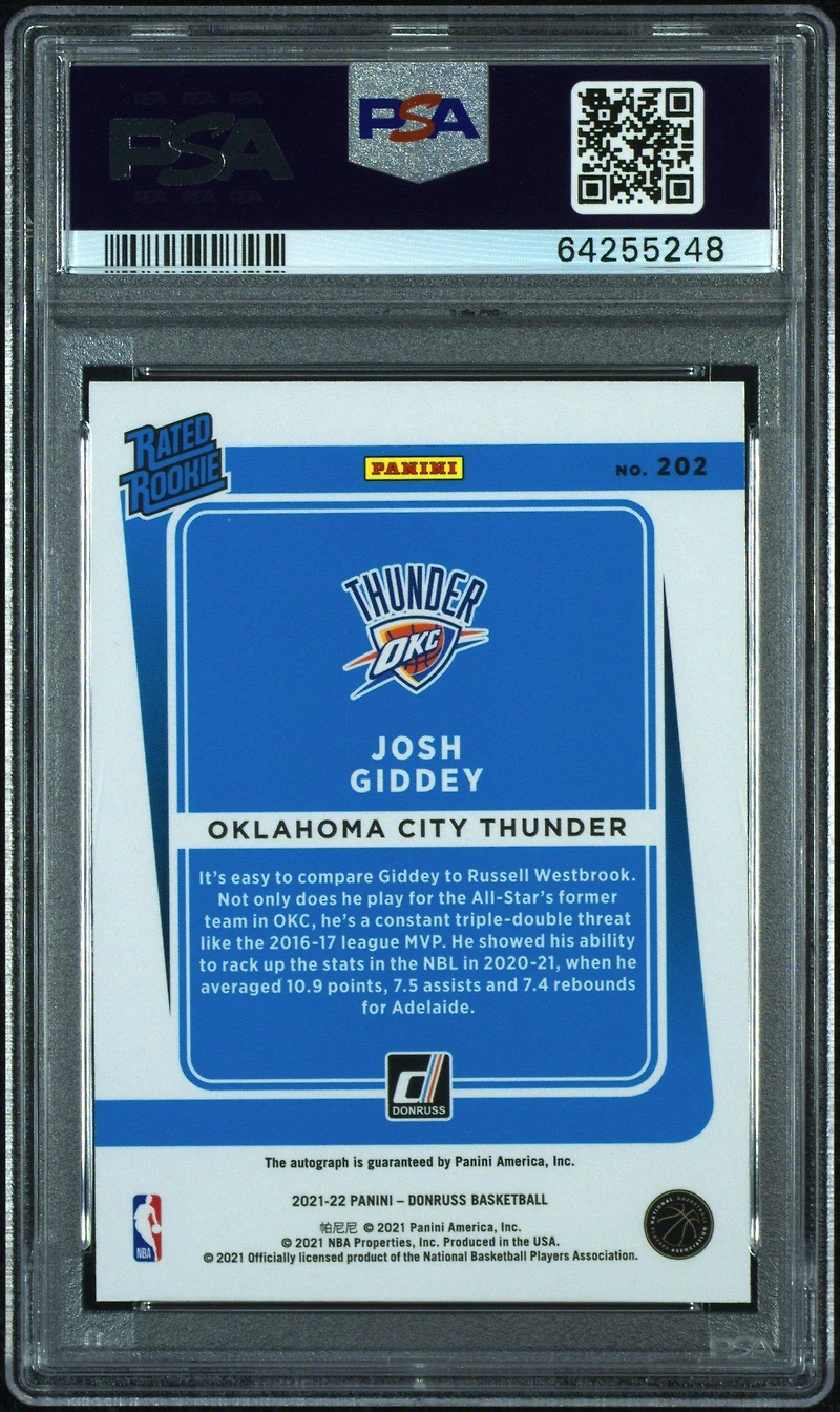 2021 Panini Donruss 202 Josh Giddey Signature-choice PSA 9
