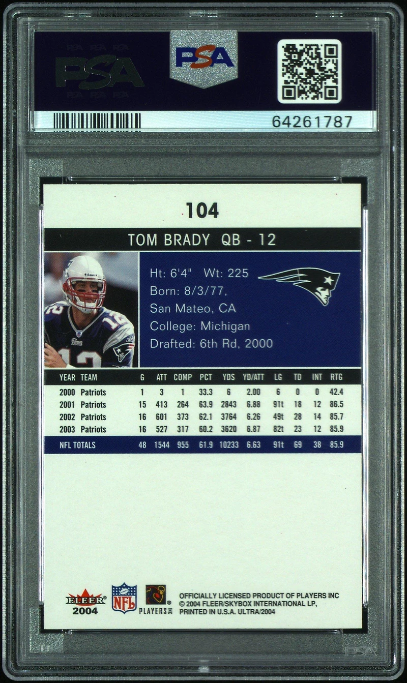 2004 Ultra 104 Tom Brady PSA 9