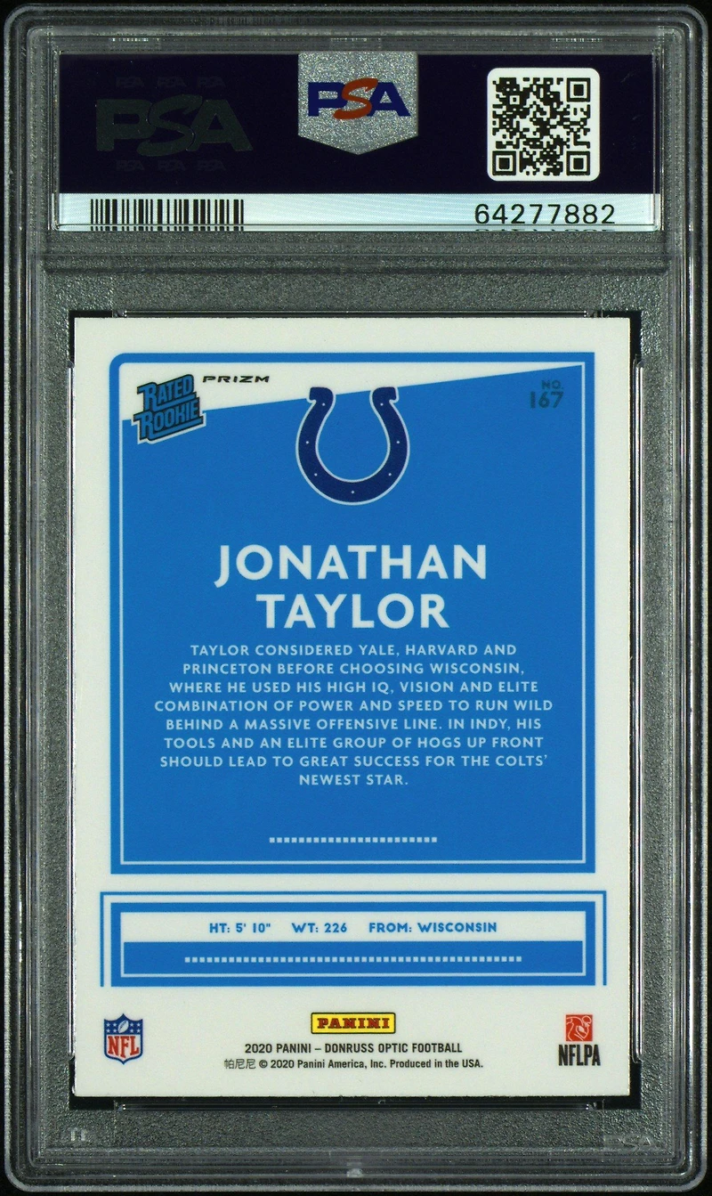 2020 Panini Donruss Optic 167 Jonathan Taylor Purple Shock PSA 10