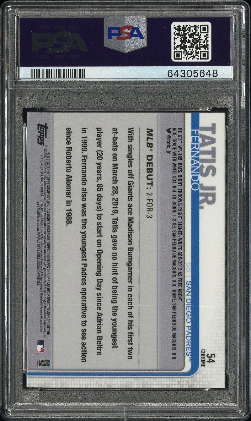 2019 Topps Chrome Update 54 Fernando Tatis Jr. Pink Refractor PSA 10