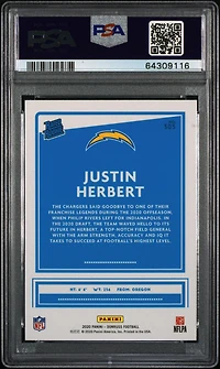 2020 Panini Donruss 303 Justin Herbert Yellow Press Proof PSA 10