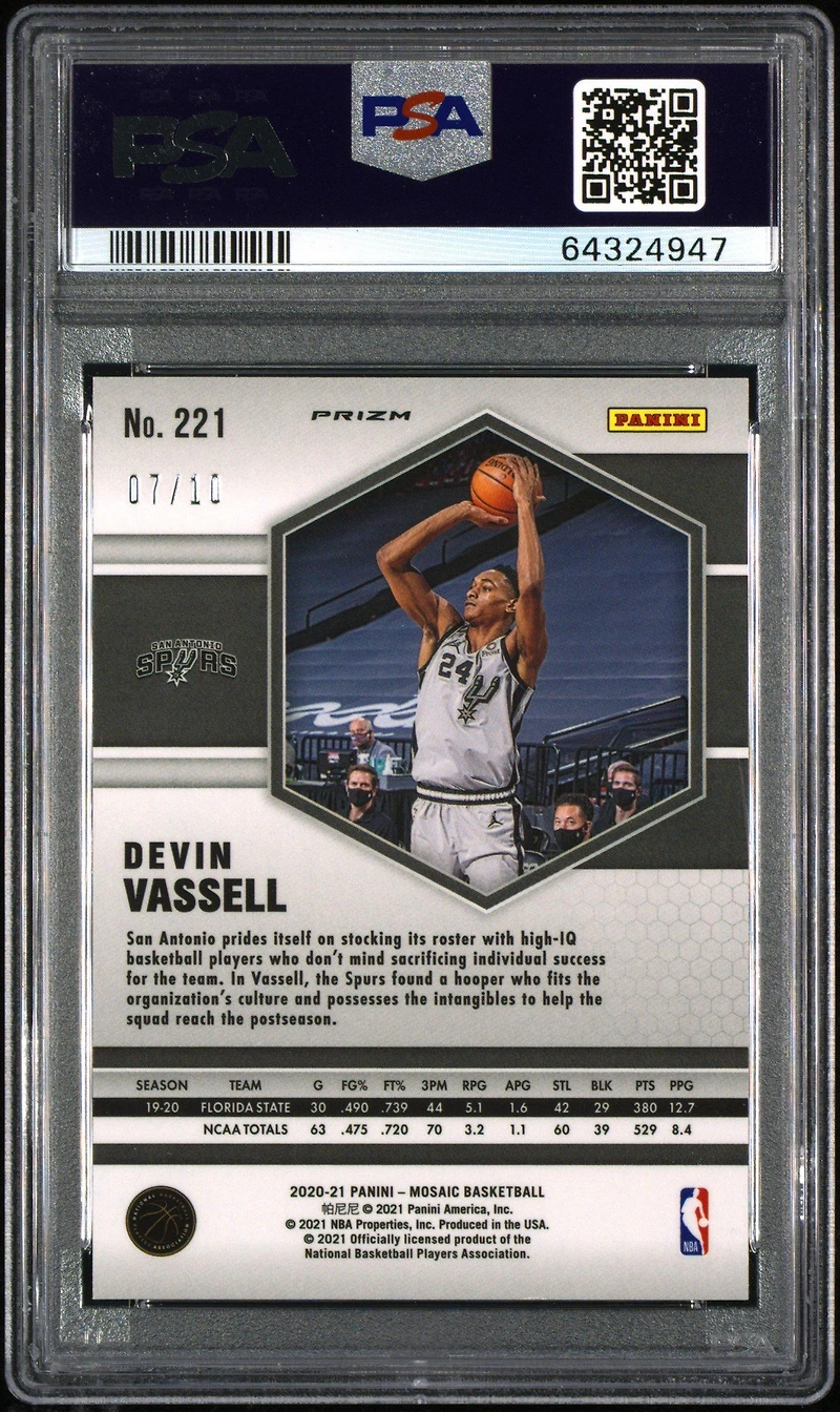 2020 Panini Mosaic 221 Devin Vassell Gold Mosaic PSA 9