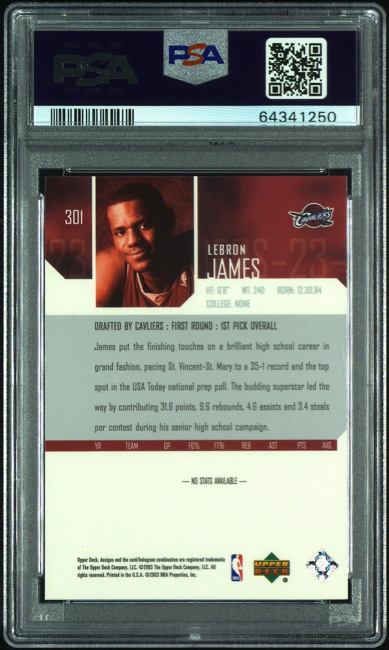 2003 Upper Deck 301 Lebron James PSA