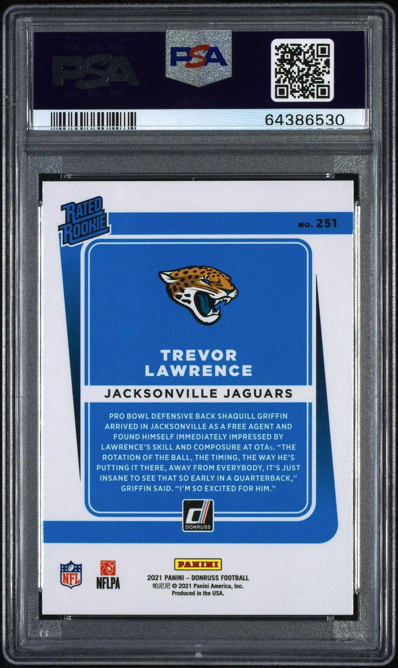 2021 Panini Donruss 251 Trevor Lawrence PSA 10