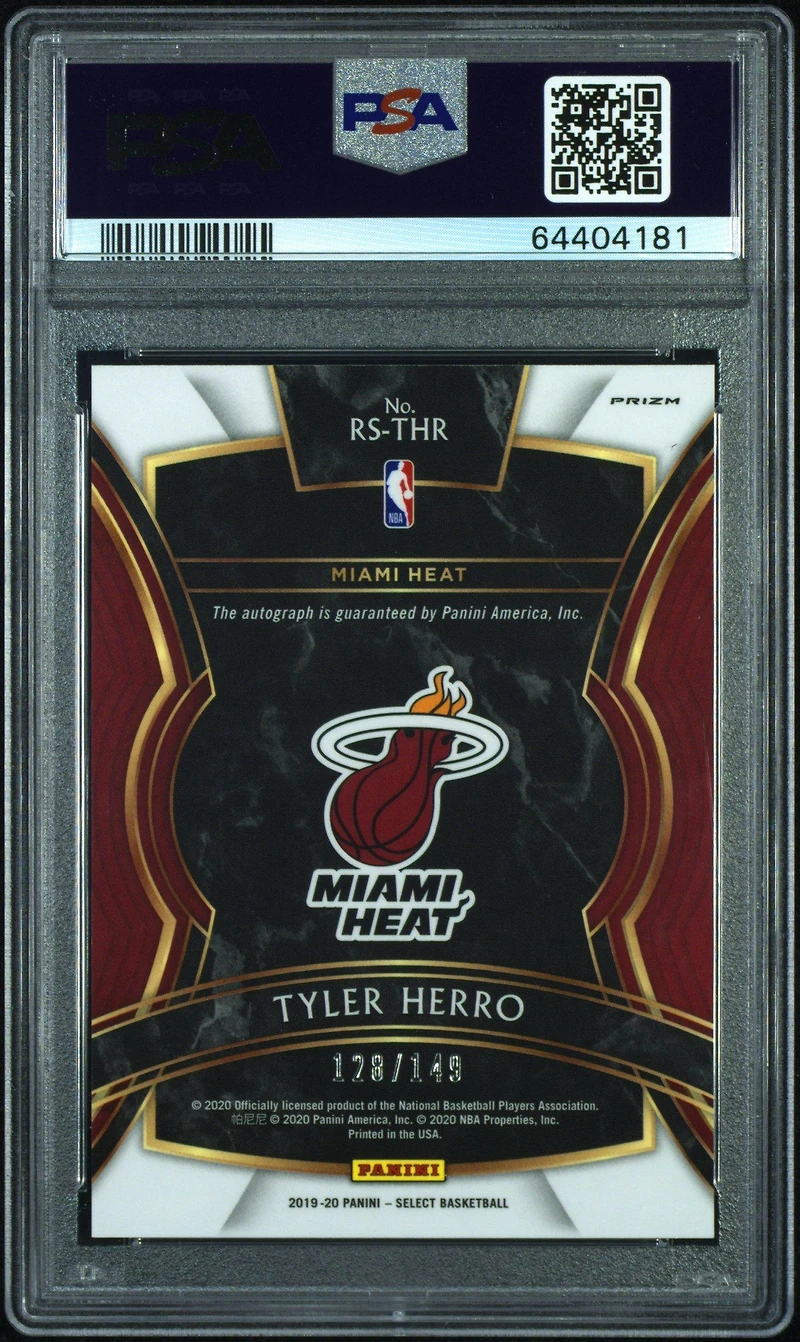 2019 Panini Select Rookie Signatures Rsthr Tyler Herro PSA 10
