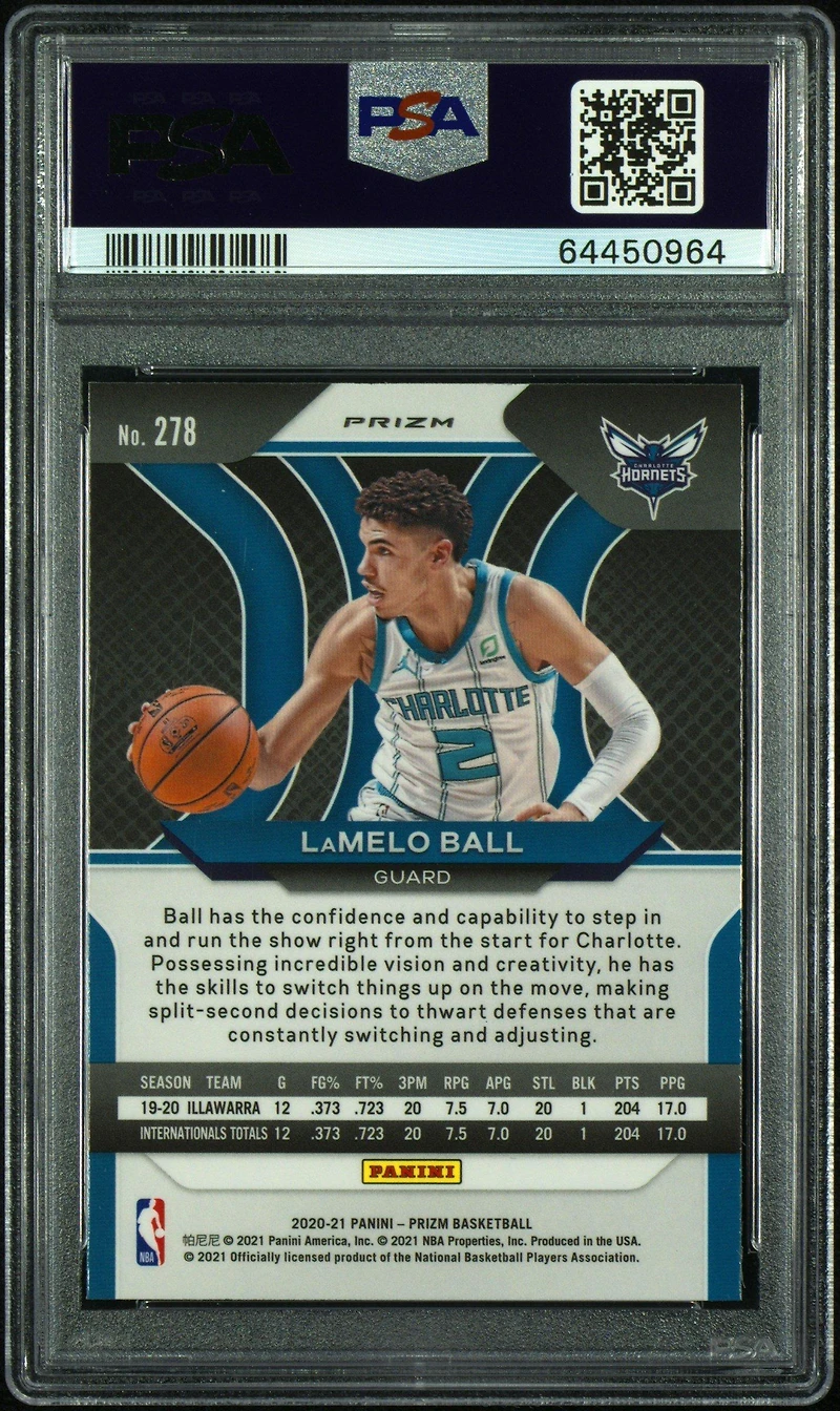 2020 Panini Prizm 278 Lamelo Ball Fast Break Prizm PSA 10