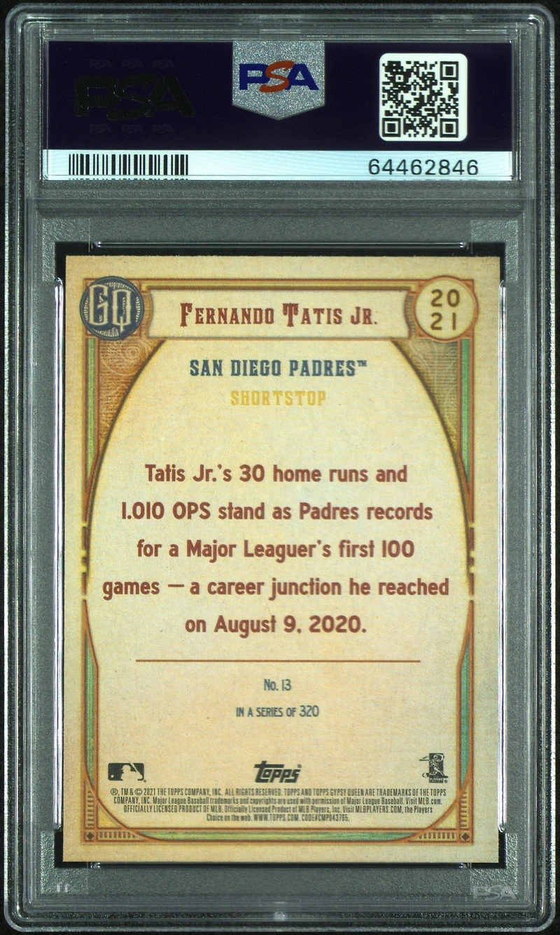 2021 Topps Gypsy Queen 13 Fernando Tatis Jr. Jackie Robinson Day PSA 10