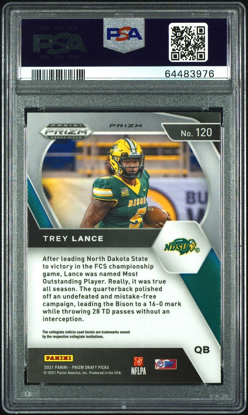 2021 Panini Prizm Draft Picks 120 Trey Lance Purple Wave PSA 10