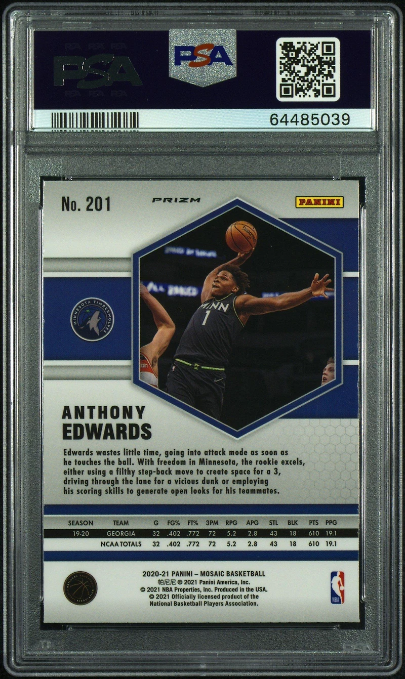 2020 Panini Mosaic Anthony Edwards Camo Pink PSA