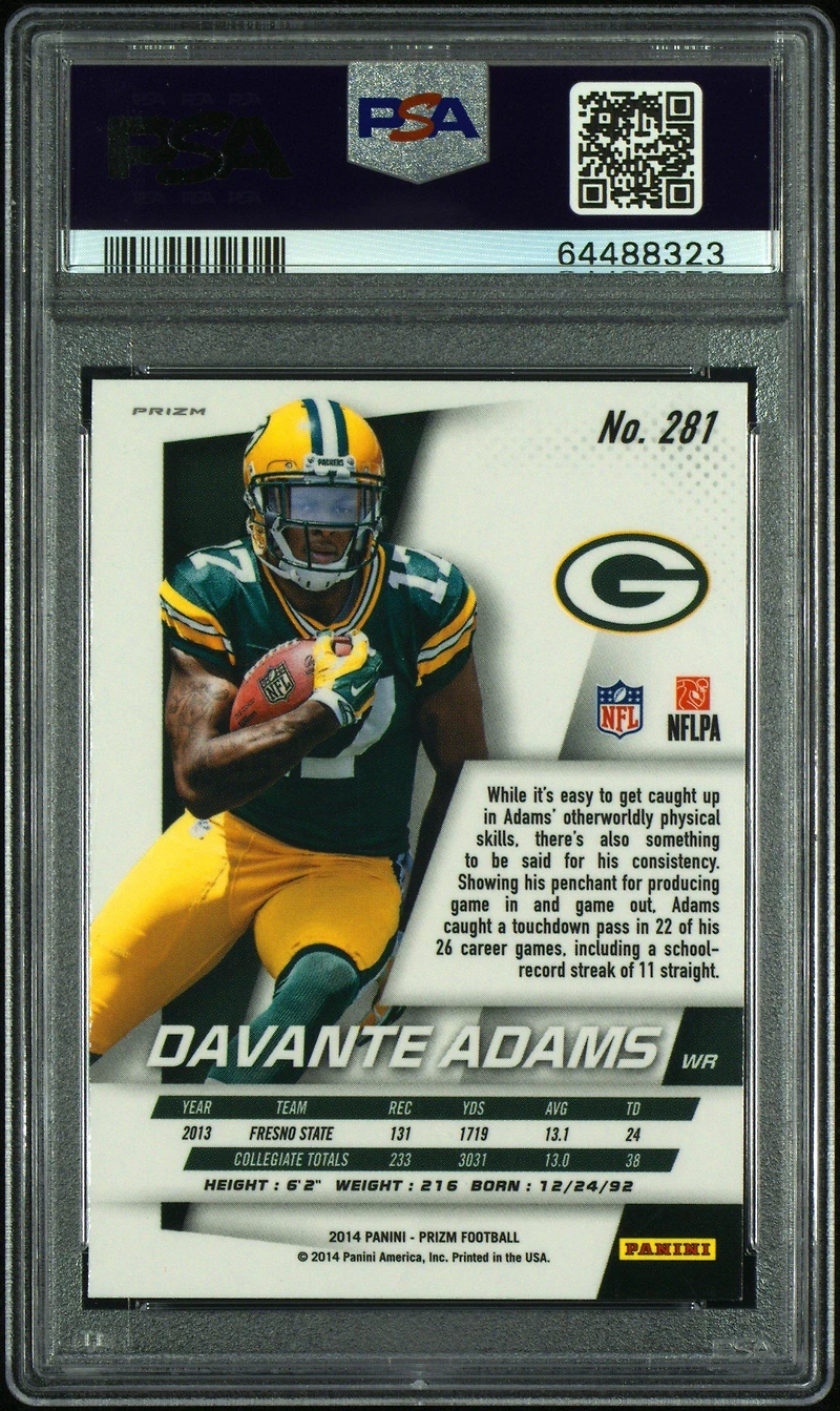 2014 Panini Prizm 281 Davante Adams Purple Prizm PSA 9