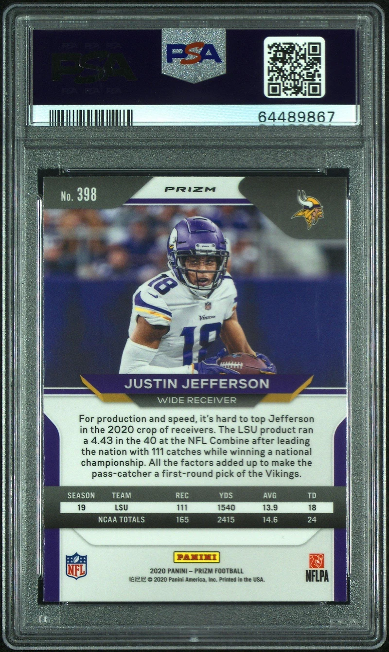 2020 Panini Prizm 398 Justin Jefferson Lazer Prizm PSA 10