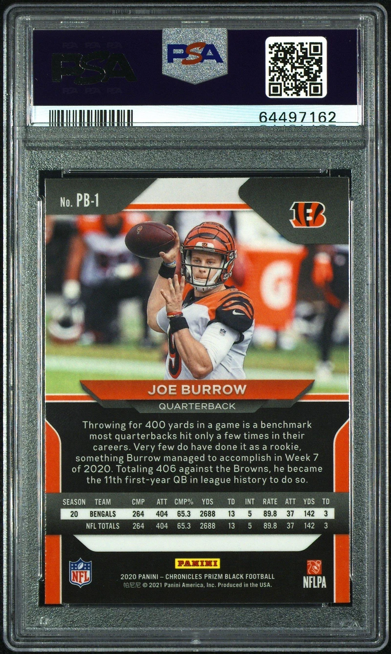 2020 Panini Chronicles Prizm Black Pb1 Joe Burrow PSA